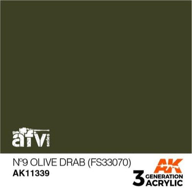 AK Interactive AK11339 AFV Series No.9 Olive Drab FS33070 Acrylic Paint 17ml 3rd Generation
